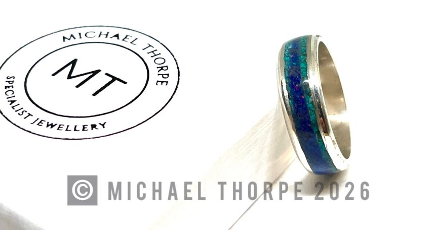 Crushed lavender Opal and Turquoise band ring.